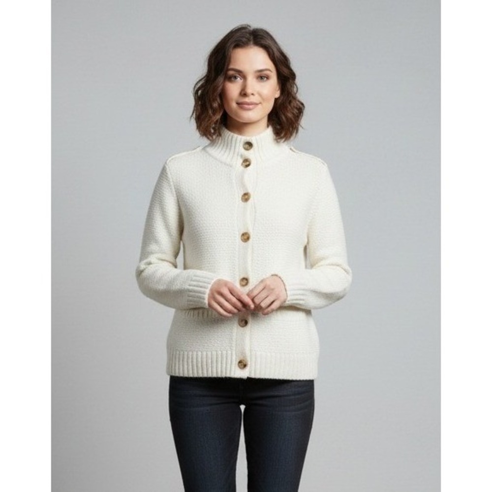 Talbots Cream Button-Front Knit Cardigan